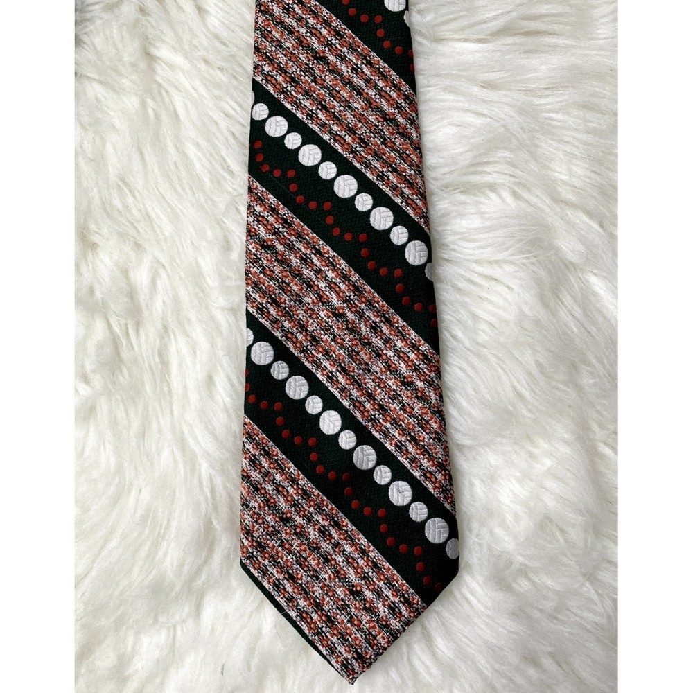 DON LOPER of California 70s Polyester Tie Orange Green Circles EUC